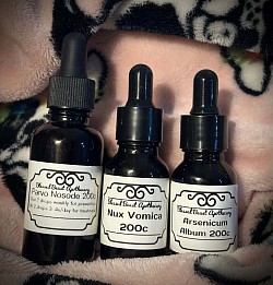 Parvo Treatment Kit $85 includes 2oz parvo nosode, 1oz Nux Vomica (for vomiting) and 1oz Arsenicum Album (for diarrhea)